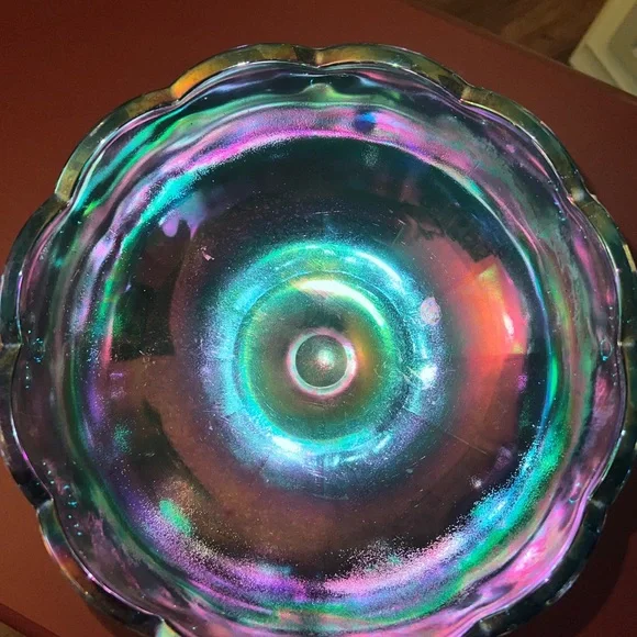 Vintage Fenton Carnival Blue Glass Pedestal Bowl - Picture 3 of 7